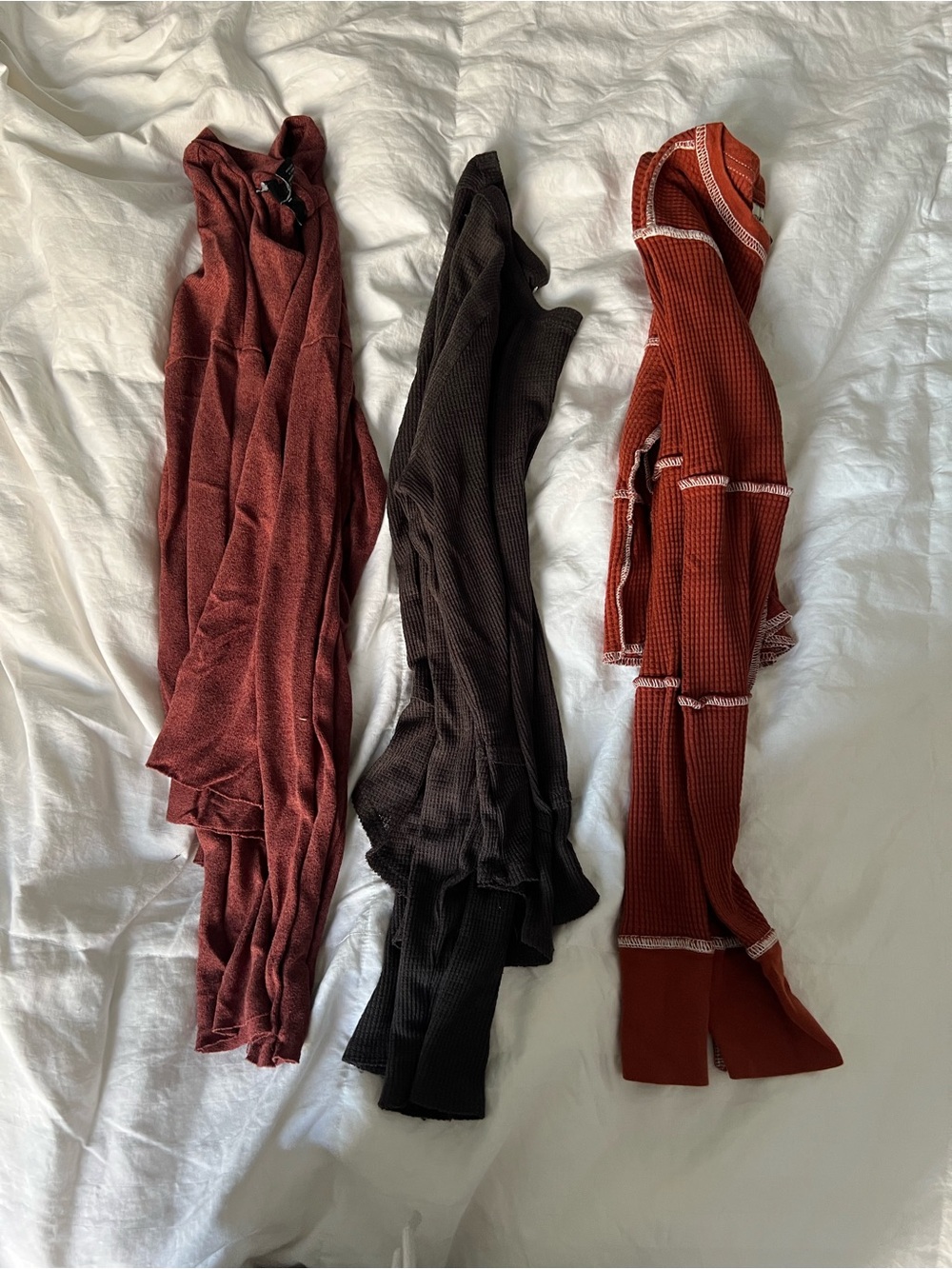 Urban Outfitters Ribbed Long Sleeve Tops - Rust & Dark Brown
